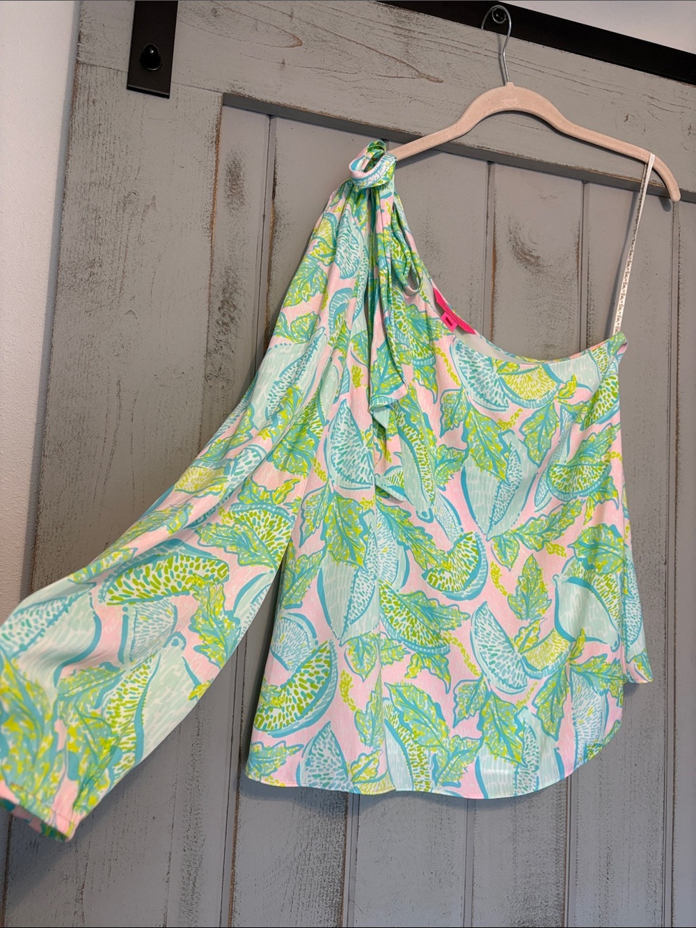 Lilly Pulitzer one shoulder blouse.